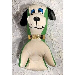 Vtg Carnival Toy Dog 70s Fair‎ Prize Bulldog Stuffed Plush Plastic Ears Green